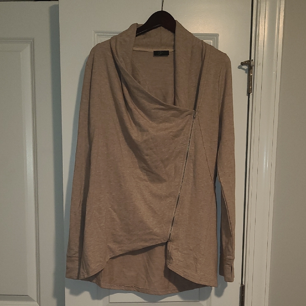 Asymmetrical Zipper Tan Sweater
